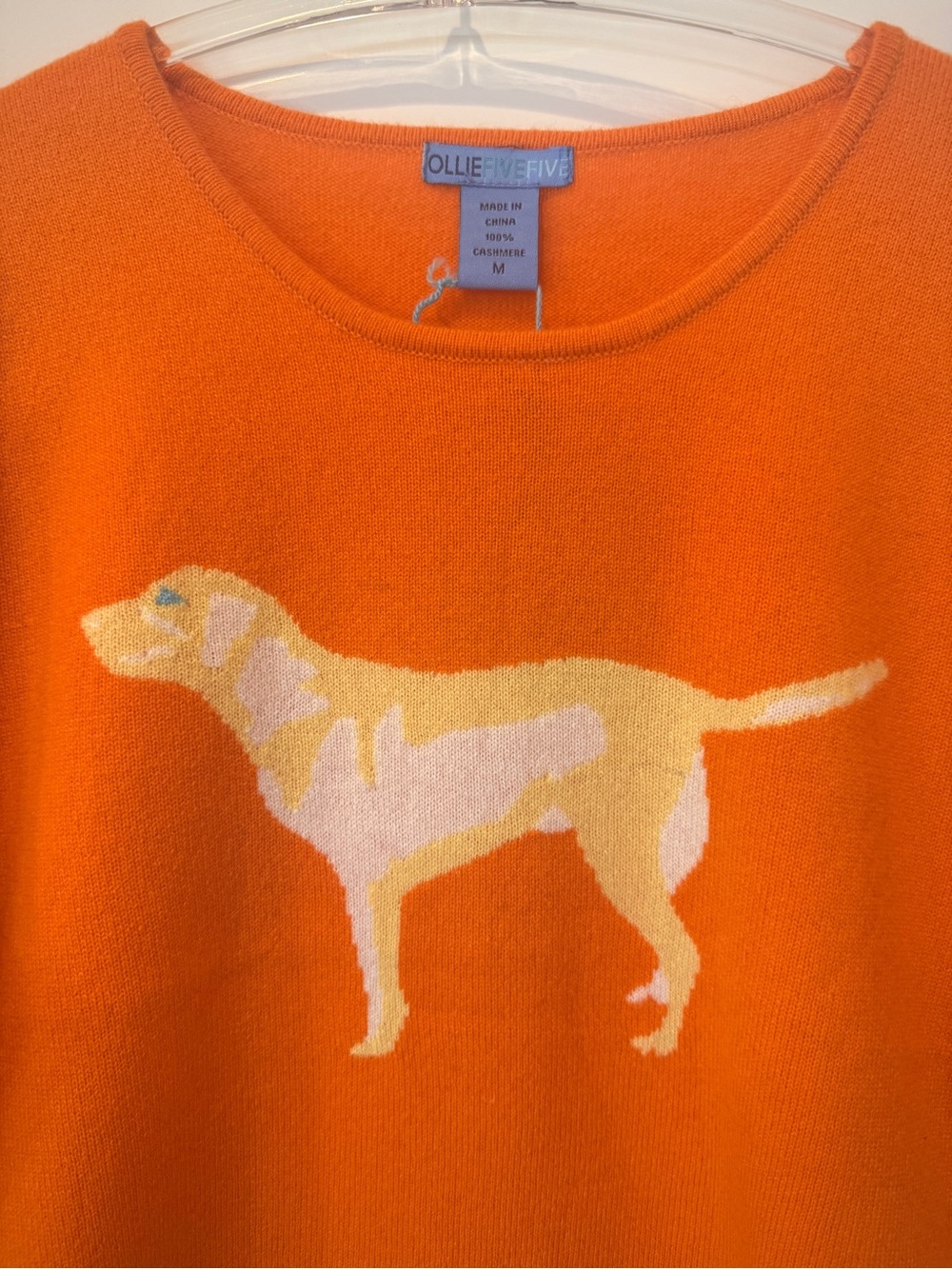 Ollie Five Five 100% Cashmere Orange Labrador Dog Sweater Women’s M NWT - Picture 2 of 9